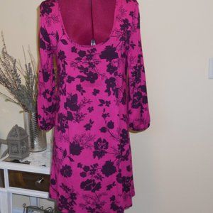 Express M 3/4 Sleeve Dress Pink/Blue Floral